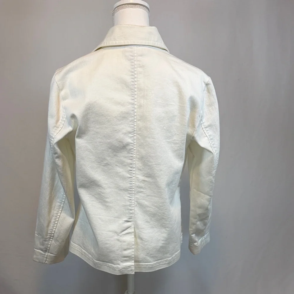Women's Double-Breasted White Jacket With Pockets and Silver Buttons Size 8